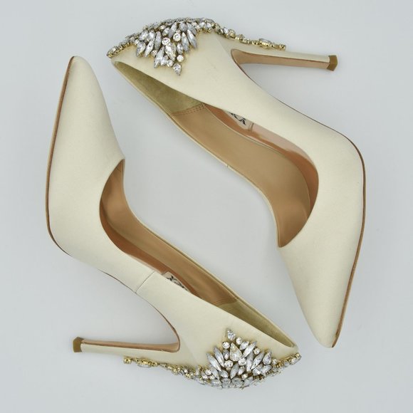 Like-new Badgley Mischka Gorgeous Pointed Toe Evening Shoes Pumps, Ivory, Size 5 - Picture 13 of 14
